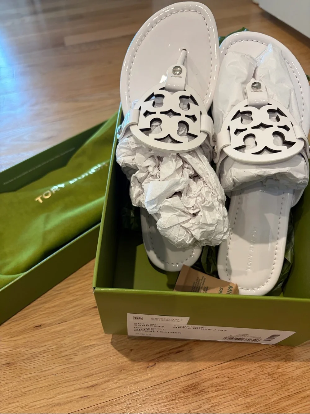 Tory Burch Optic White Miller Patent Leather Sandal Box & Dust Bag - Picture 1 of 6